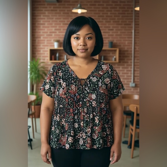 TORRID 00 0X XL Red Pink Floral Challis Empire Top R $46 - Picture 10 of 10